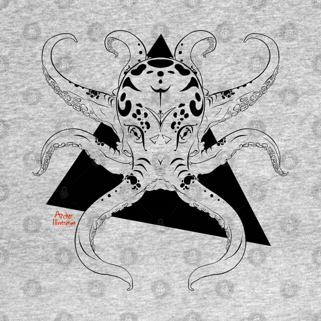 Mysteries Of The Deep - Geometric - Symmetrical - Black Octopus by archerillustrations